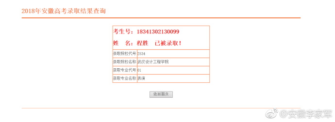 2018安徽李家军录取喜报16号